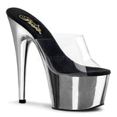 PLEASER ADORE-701 Clear-Silver Chrome Platform Slides - Shoecup.com - 1